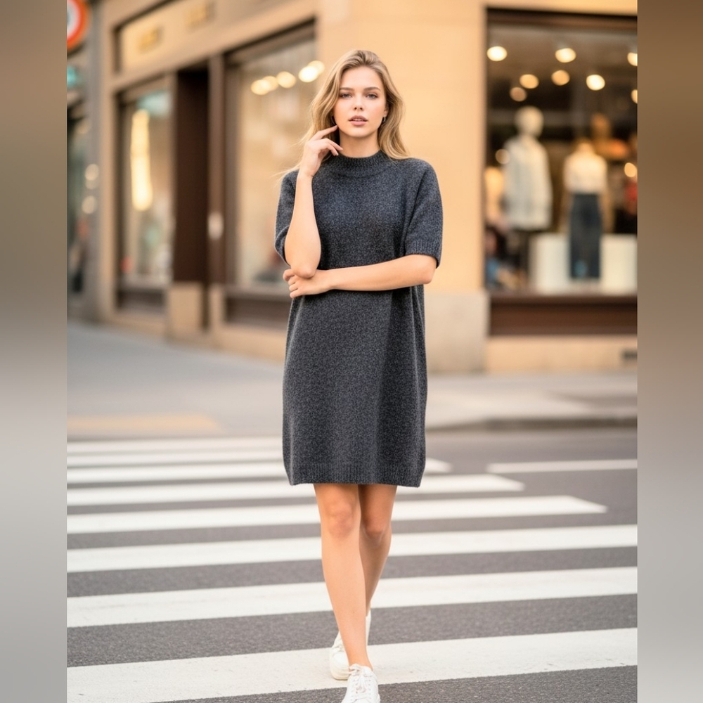 Elegant Gray Women's Sweater Dress - Picture 3 of 10